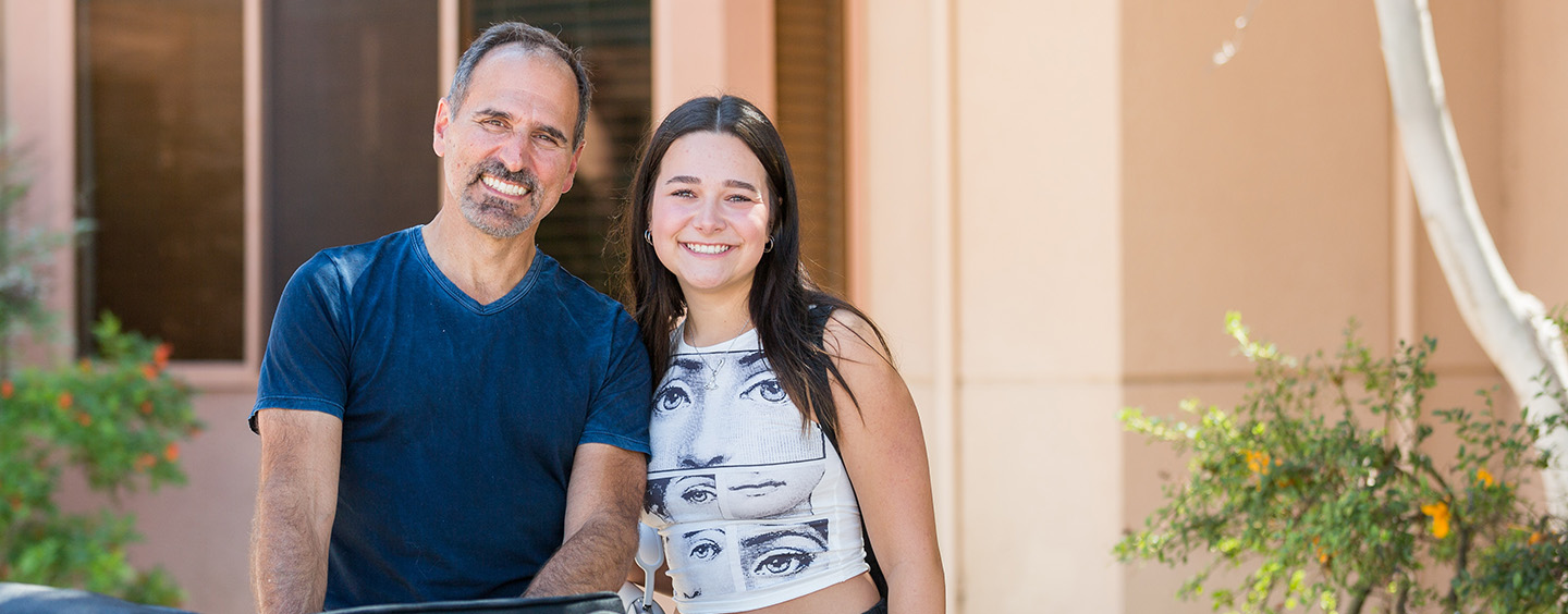 Parent and students during move-in to the residence halls.